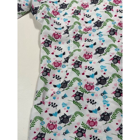 Scrubaid Scrub Top Women's white, hearts, birds and leaves Size M, V neck. - Picture 3 of 8
